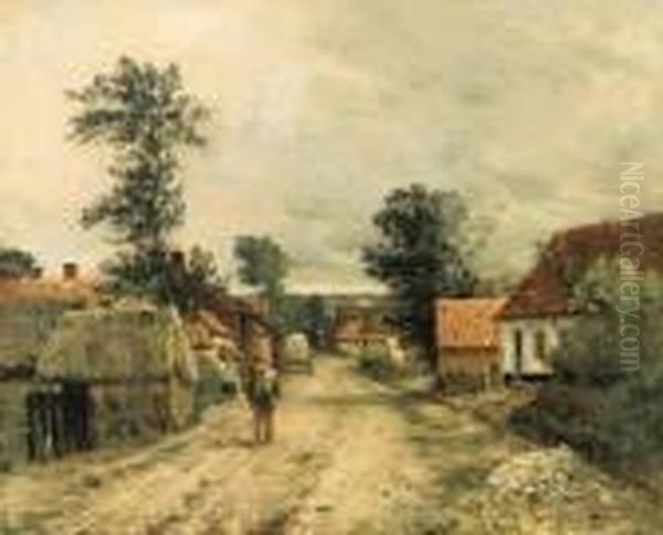 A Young Man Traveling Through A Village Oil Painting by Jean-Charles Cazin