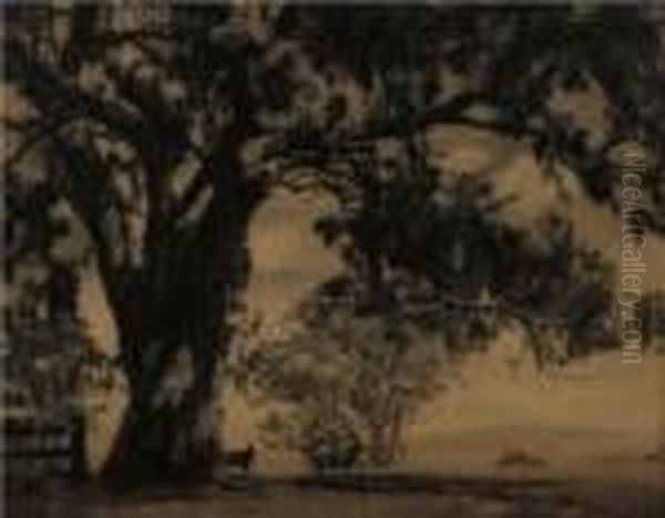 Gum Tree And Sheep Oil Painting by Harold Pierce Cazneaux