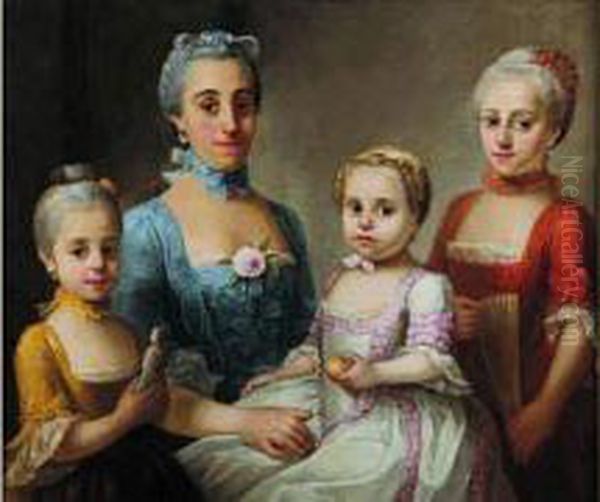 Portrait De Famille Oil Painting by Sebastiano Ceccarini