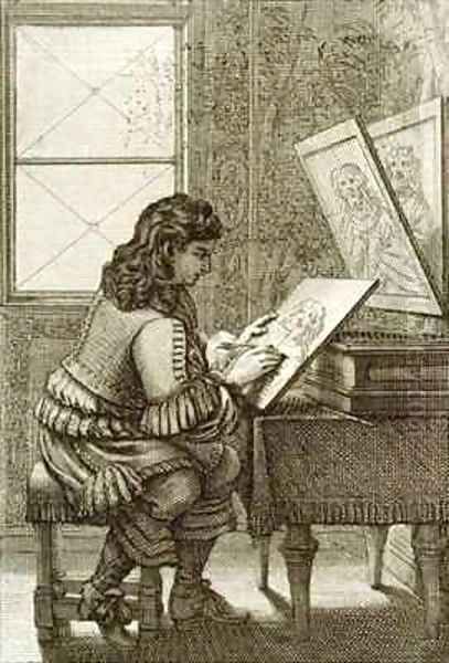 An artist copying onto an engraving plate Oil Painting by Abraham Bosse