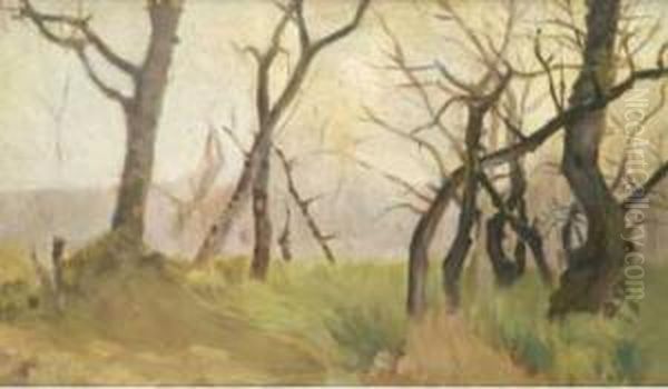 Paesaggio Invernale. Alberi Spogli Oil Painting by Eugenio Cecconi