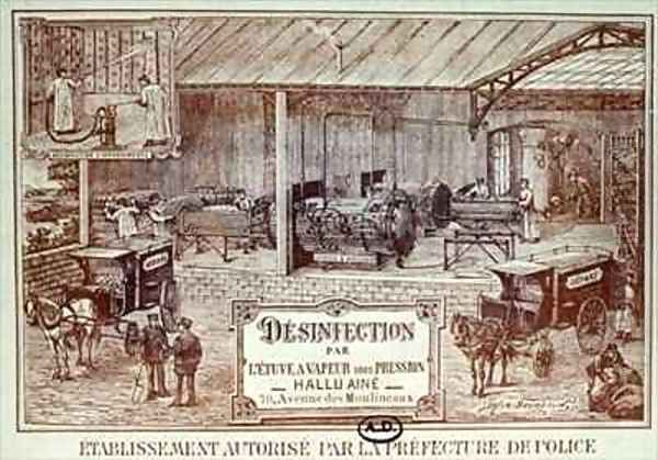 Poster advertising Machinery for Disinfection by Steam produced by Hallu Aine, end nineteenth century Oil Painting by Bourdelin, Emile