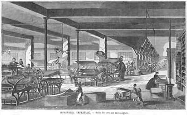 The printing presses room of the Imperial Printing Works Oil Painting by Bourdelin, Emile