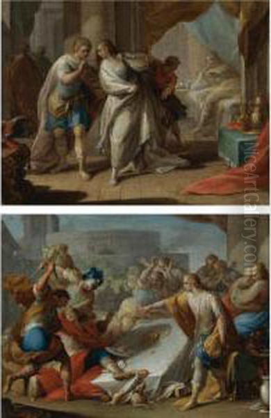 Amnon's Outrage On Behalf Of His Sister Tamar; Absalom Orders The Murder Of Amnon Oil Painting by Andrea Celesti