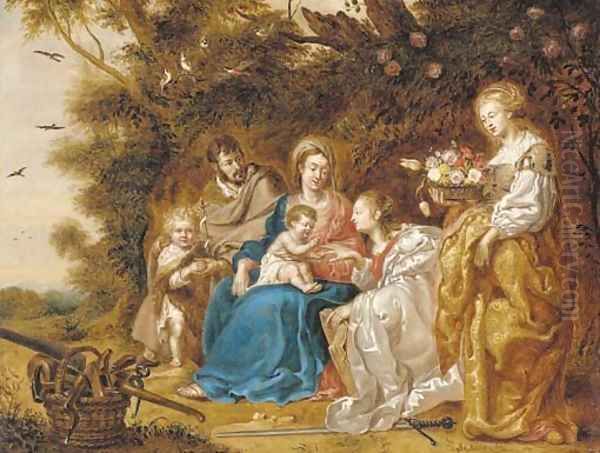 The Mystic Marriage of Saint Catherine of Alexandria, with Saint Joseph, Saint Dorothea and the Infant Saint John the Baptist Oil Painting by Jan Van Balen