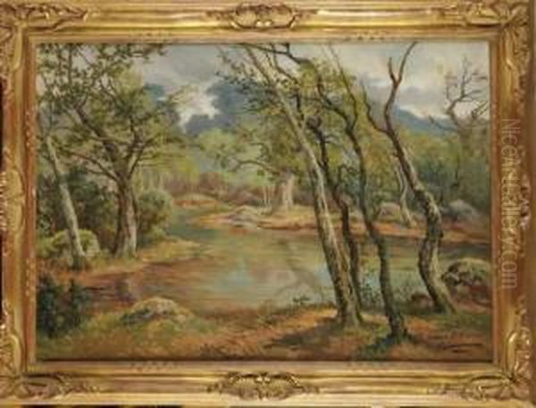 La Mare Belle Croix Dans La Foret De Fontainebleau Oil Painting by Charles Ferdinand Ceramano