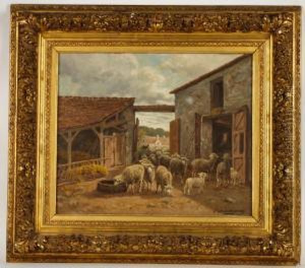 Rentree A Labergerie Oil Painting by Charles Ferdinand Ceramano