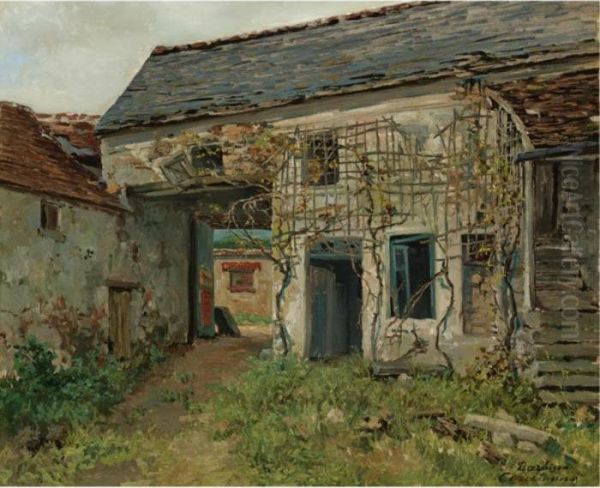 Farmhouse In Barbizon Oil Painting by Charles Ferdinand Ceramano