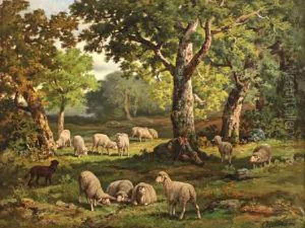 < Bergereet Ses Moutons Oil Painting by Charles Ferdinand Ceramano