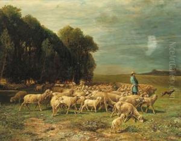 Returning Home From Pasture Oil Painting by Charles Ferdinand Ceramano