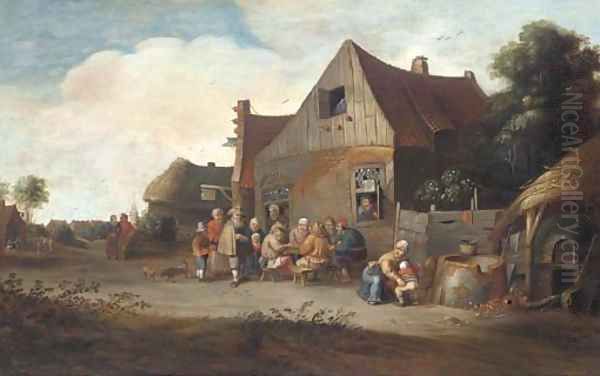 Peasants outside an inn Oil Painting by Pieter de Bloot