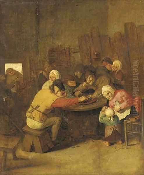 Peasants eating mussels and drinking in a tavern Oil Painting by Pieter de Bloot