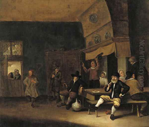 Peasants merry-making in a barn Oil Painting by Pieter de Bloot