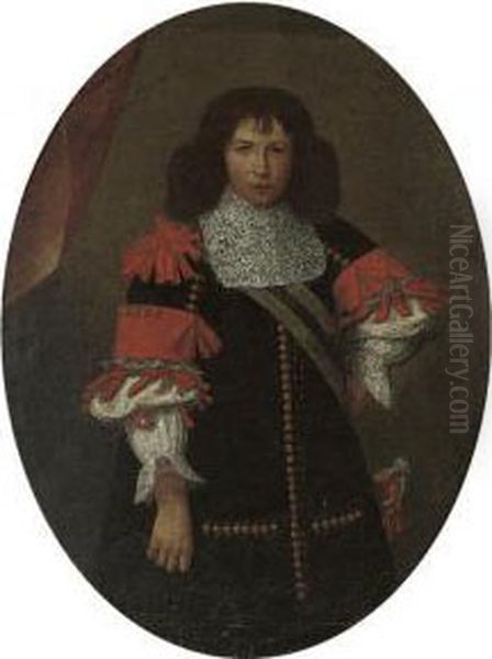 Portrait Of A Gentleman, 
Three-quarter-length, In A Black Coat With Red Ribboning And A Sash Oil Painting by Carlo Ceresa