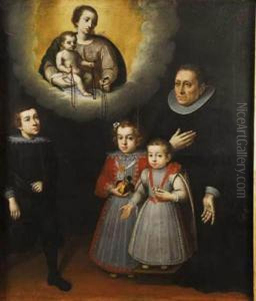 Virgen Con El Nino Entregando Rosarios A Tres Infantes Con Su Aya Oil Painting by Carlo Ceresa