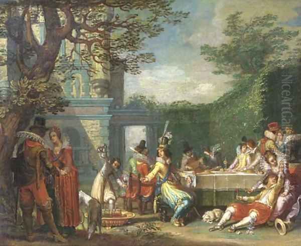 A merry company feasting in an elegant garden Oil Painting by Willem Buytewech