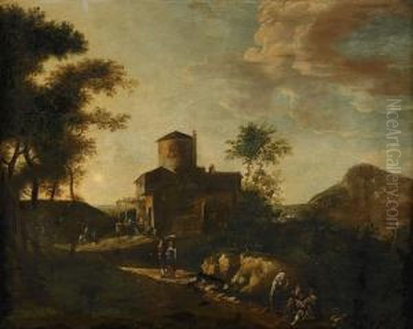 Landskap Med Vardshus Oil Painting by Michelangelo Cerqouzzi