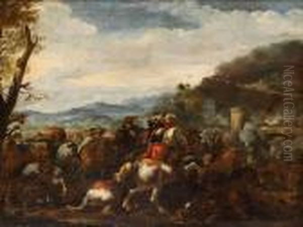 Bataljscen Oil Painting by Michelangelo Cerqouzzi