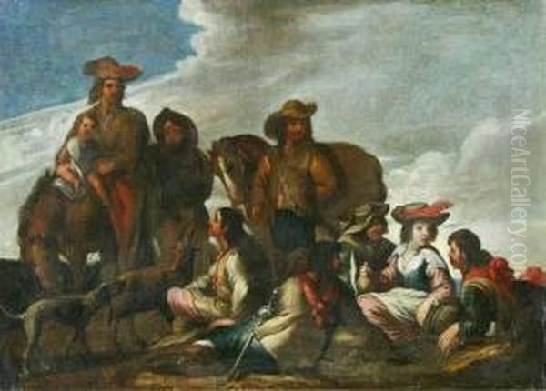 Settler's Party In The Campagna Oil Painting by Michelangelo Cerqouzzi