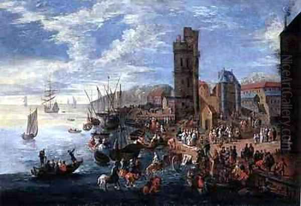 A Harbour Scene Oil Painting by Boudewyns