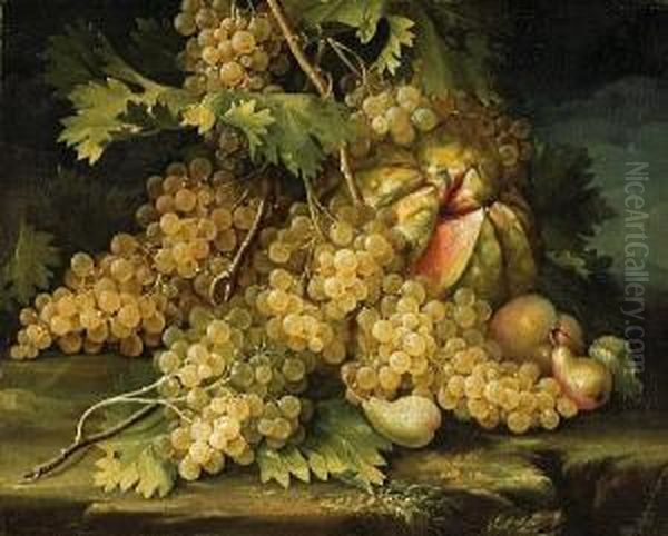 A Still Life With Grapes, Pears And Awatermelon Oil Painting by Michelangelo Cerqouzzi