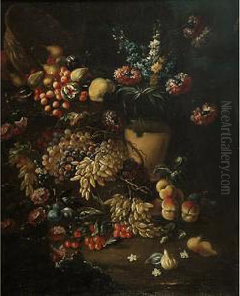 Grande Natura Morta Con Fiori E Frutta Oil Painting by Michelangelo Cerqouzzi