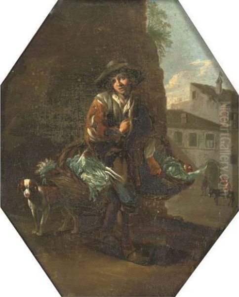 A Vegetable Seller With His Dog Oil Painting by Michelangelo Cerqouzzi