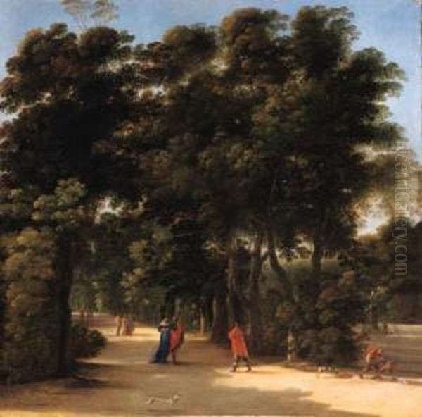 A Park Landscape With Elegant Figures Conversing Oil Painting by Michelangelo Cerqouzzi