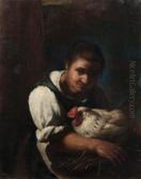 Vecchia Contadina Con Gallina; E Ragazzo Con Asino Oil Painting by Giacomo Ceruti (Il Pitocchetto)