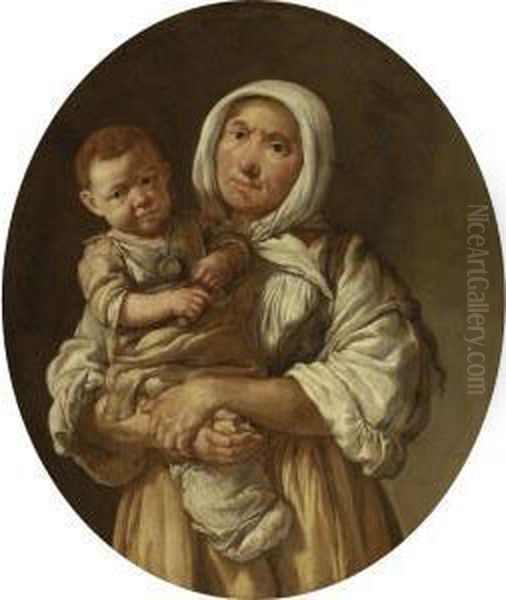 A Peasant Mother With Her Child In Her Arms Oil Painting by Giacomo Ceruti (Il Pitocchetto)