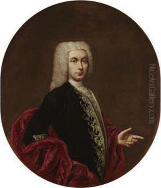 Portrait Of A Gentleman, Half-length, Wearing An Embroidered Doublet Oil Painting by Giacomo Ceruti (Il Pitocchetto)