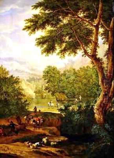 Landscape with travellers Oil Painting by Boudewyns