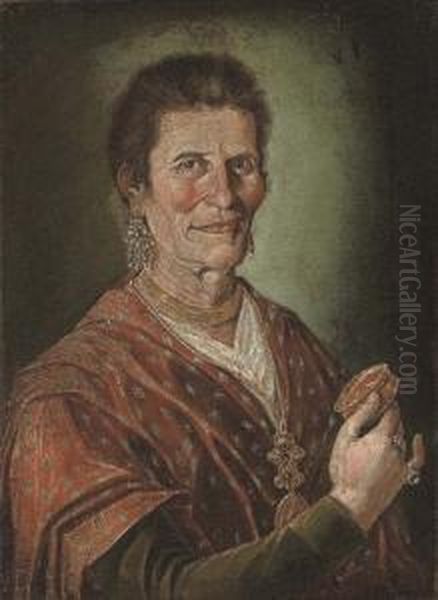 Portrait Of A Lady, Half-length,
 In A Red Shawl, An Enamelled Box In Her Right Hand; And Portrait Of A 
Man, Half-length, In A Blue Coat, A Ring In His Left Hand Oil Painting by Giacomo Ceruti (Il Pitocchetto)