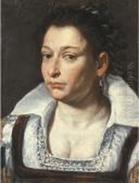 Portrait Of A Lady, Bust-length, In A White Blouse With A Ribbon In Her Hair Oil Painting by Giacomo Ceruti (Il Pitocchetto)