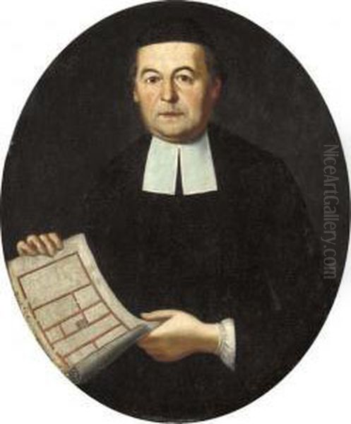 Portrait Of An Architect, 
Half-length, In Black Robes And Black Skull-cap, Holding A Floor Plan Oil Painting by Giacomo Ceruti (Il Pitocchetto)