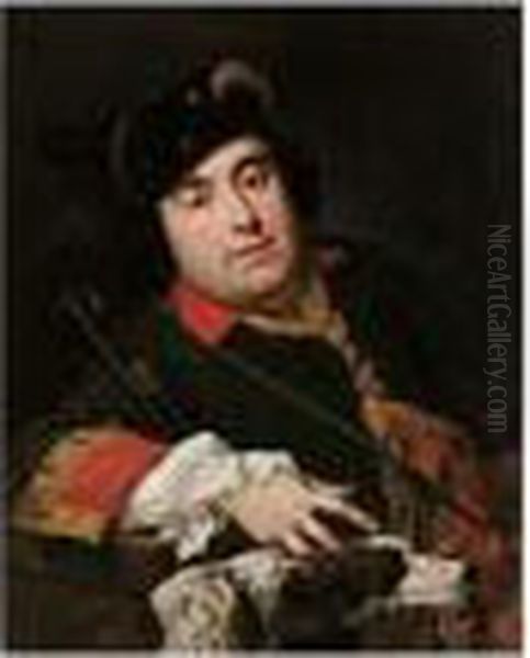 A Portrait Of A Huntsman, Half Length, With His Dog Oil Painting by Giacomo Ceruti (Il Pitocchetto)