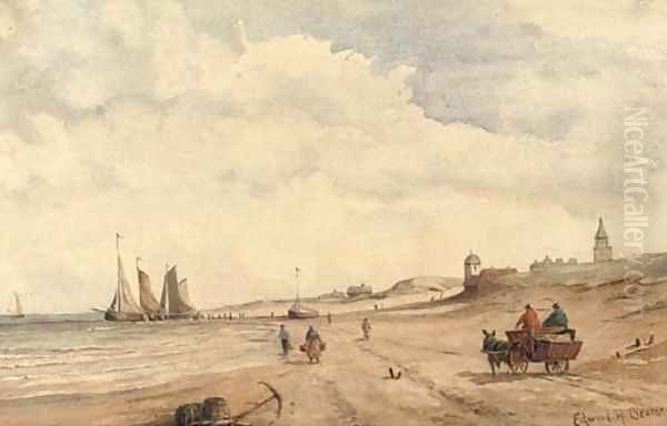 On the beach at Scheveningen Oil Painting by Edward Henry Bearne