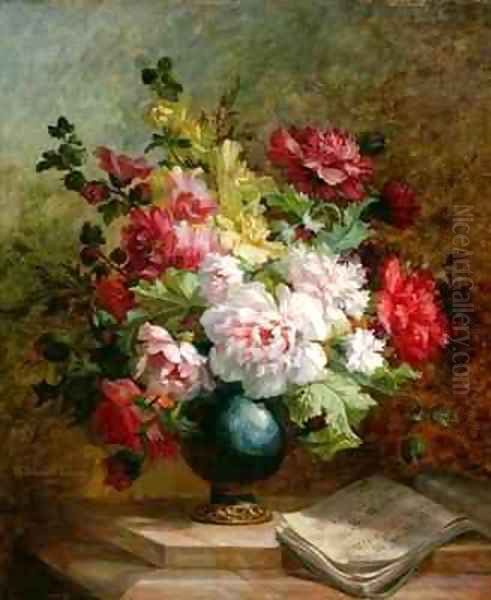 Still life with flowers and sheet music Oil Painting by Emile Henri Brunner-Lacoste