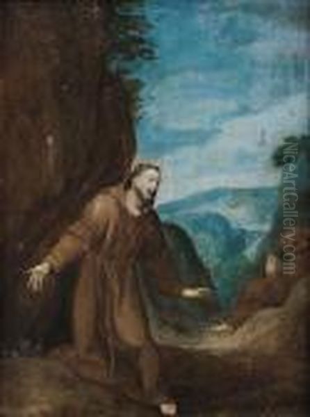 Saint Francis Meditating Oil Painting by Giuseppe Cesari