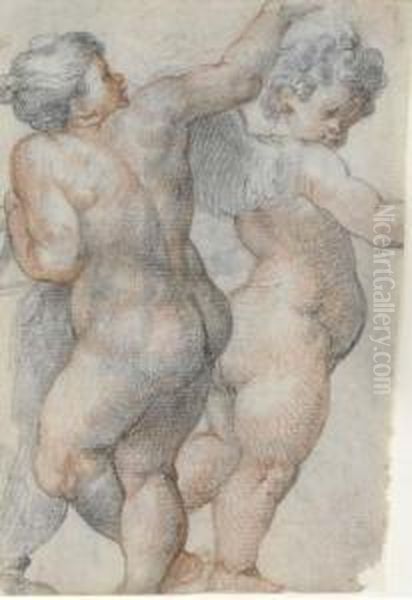 Two Putti Oil Painting by Giuseppe Cesari