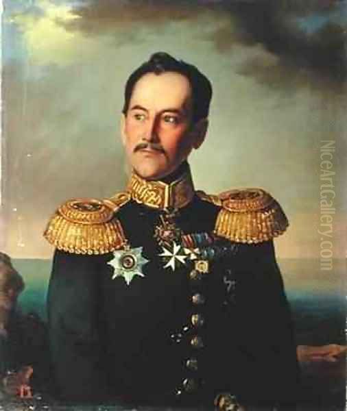 Portrait of Vice-admiral Nikolai Rimsky-Korsakov (1793-1848) Oil Painting by G. Botmann