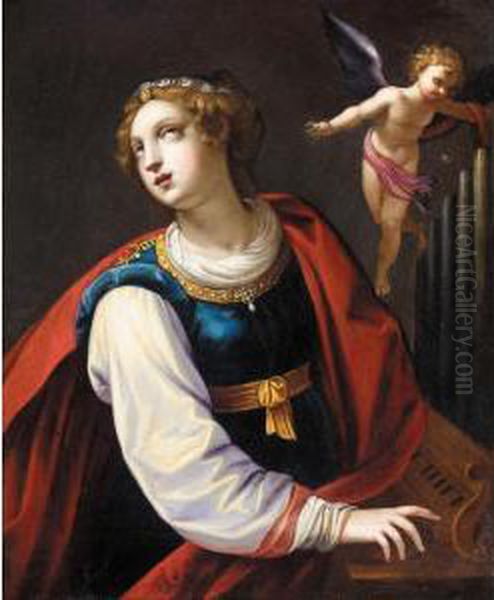 Saint Cecilia With An Angel Oil Painting by Giuseppe Cesari