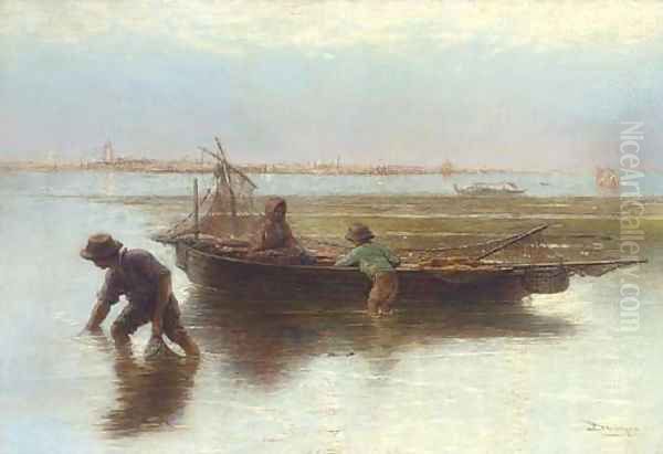 Shell fishers on the Venetian Lagoon Oil Painting by Hendricus-Jacobus Burgers