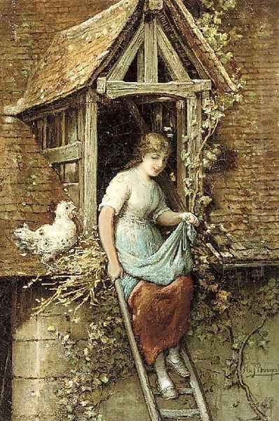 Collecting eggs Oil Painting by Hendricus-Jacobus Burgers