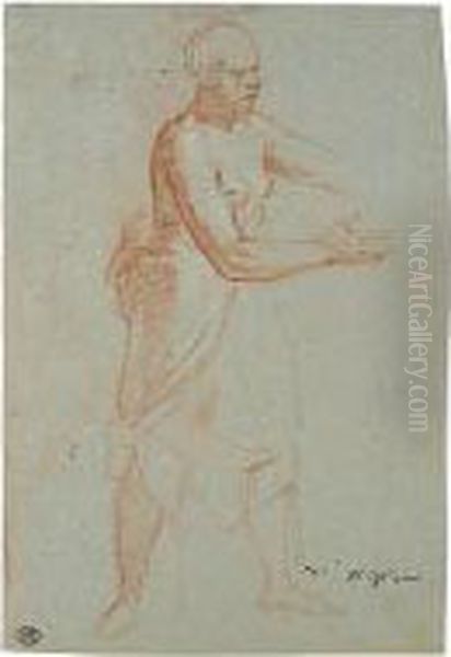 Study Of A Partially Draped Standing Female Figure, Her Hands Extended Oil Painting by Bartolomeo Cesi