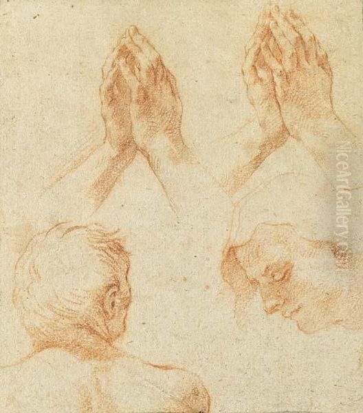 The Head Of A Man Seen From Behind, Praying Hands And The Head Ofthe Virgin Oil Painting by Bartolomeo Cesi