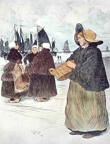 Fisherwomen Oil Painting by Louis (Bourgeois-Borgex) Bourgeois