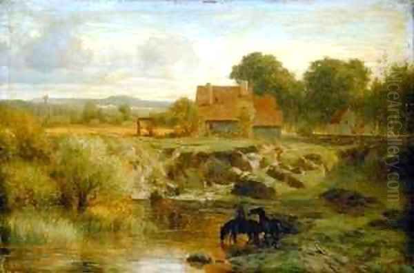 Horses Crossing a River in the Ile de France Oil Painting by Peter Burnitz