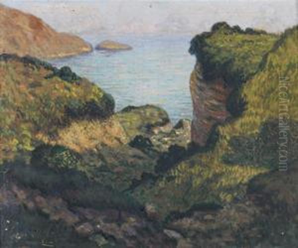 Paysage De Falaise En Bretagne Oil Painting by Maurice Chabas