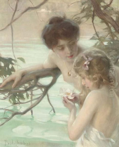 Mother And Child Bathing Oil Painting by Paul Chabas